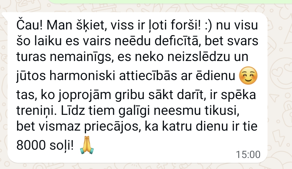 Atsauksmes ekrānuzņēmums: Stabils svars bez deficīta